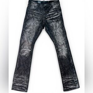 Sz various All over Graphic Black and Gray wash denim Jeans